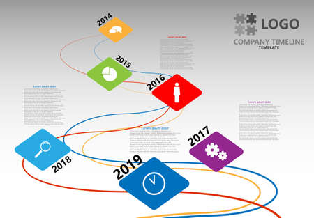 Vector business timeline with color icons on color linesのイラスト素材