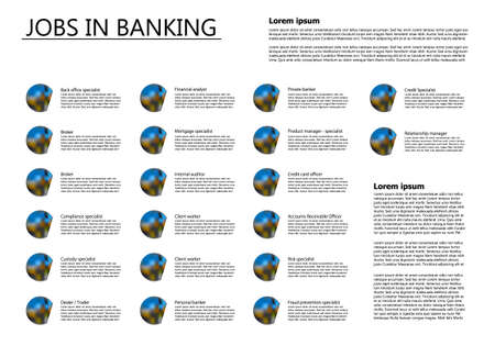 Jobs in Banking - Vector illustration with jobs in banking with place for our photo and specialist informationsのイラスト素材