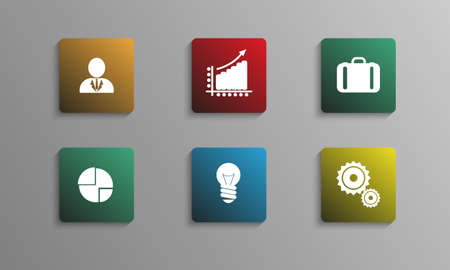 Vector business color icons with shadow on gray backgroundのイラスト素材