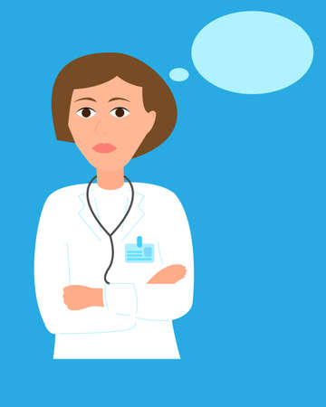 Woman doctor thinking about a problem. Vector health service illustration with place for your text.のイラスト素材