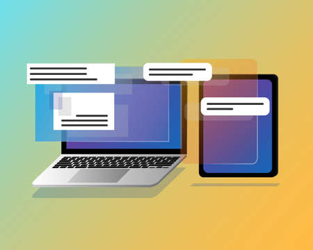 Business template with two devices and digital communications - vector illustration