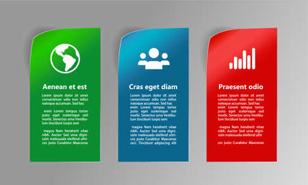 Three color paper icons with curved corner and shadow - infographic style- vectorのイラスト素材