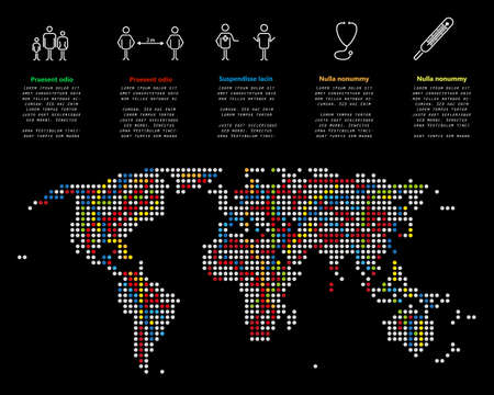 Dotted world map with health information and statistics Vector graphicのイラスト素材