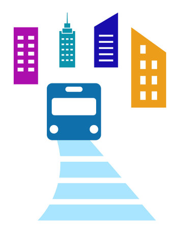 Cityscape icon with bus and skyscrapers. Vector illustration.の写真素材