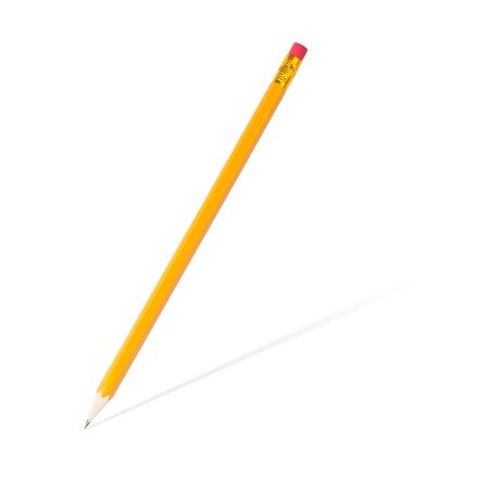 sharpened wooden pencil with shadow, on white backgroundの写真素材