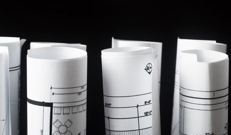 Isolation of several drawings for the engineer jobs Project drawingsの写真素材