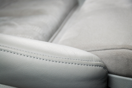 Leather car seats. Interior detail. Seam focusedの写真素材