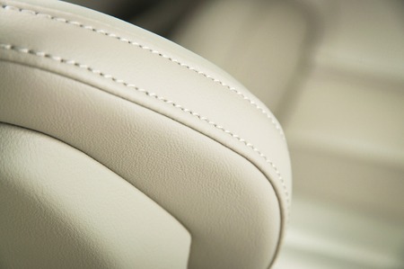 Leather car seats. Interior detail. Seam focusedの写真素材