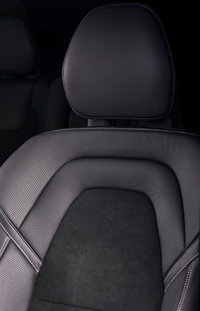 Leather car seats. Interior detail with stitchの写真素材