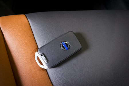 Sankt-Petersburg, Russia, July 13, 2016 : Close up of key of volvo  in black leather interior, test drive on July  13 2017 in Russia, Sankt-Petersburg,のeditorial素材