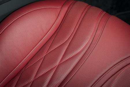 Modern luxury race car red leather interior. Sport seats detailsの写真素材