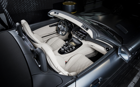 Sankt-Petersburg, Russia, September 11, 2017 : Mercedes-Benz GT-C white leather interior cabriolet,...
