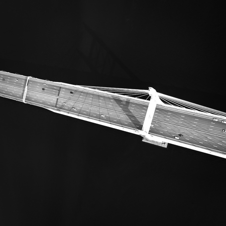 Aerial view of a high way road on the bridge. top view,  black and white photography
