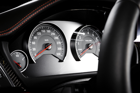 Close up shot of a speedometer in a carの写真素材