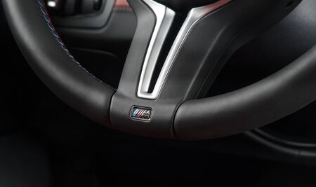 Sankt-Petersburg, Russia, January 30, 2017 : BMW M4 car interior showing red leather cockpit,...