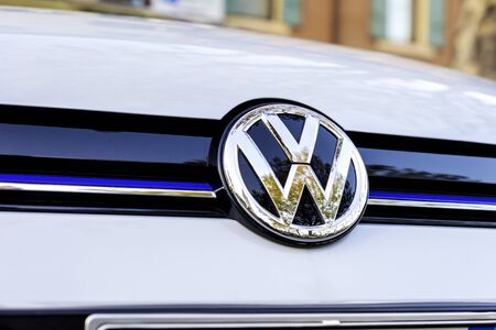 Verona, Italy, December  09, 2018 : Volkswagen E-Golf on the streets of the city, close view of...