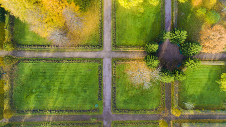 Aerial view of the public park in autumn time