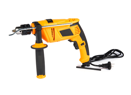 Brand new, yellow color, impact drill, isolated on white background, studio shotの写真素材