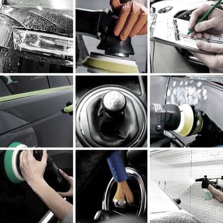 Car interior detailing washing maintaince collageの写真素材