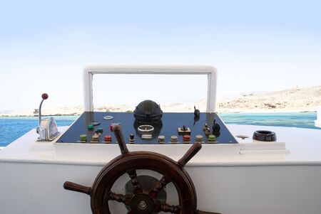 Control panel and helm on sailing boatの写真素材
