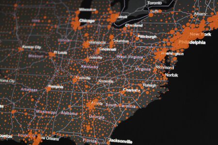 Map of Coronavirus (Covid-19), Close-up united states with Covid-19, Covid 19 usa map confirmed...
