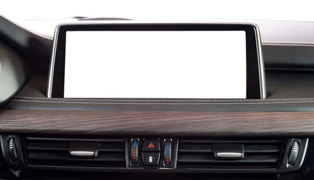 Monitor in car with blank screen. navigation maps concept. isolated on white with clipping pathの写真素材