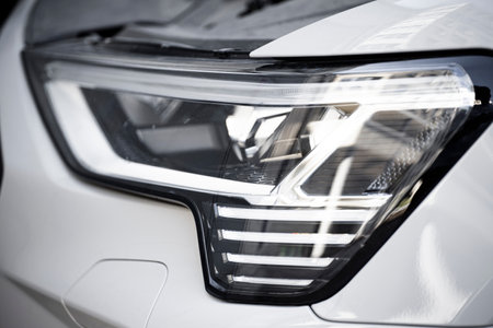 Sankt Petersburg Russia - 18 june 2021: Electric SUV Audi e-tron modern headlight