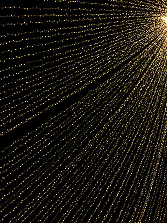 Christmas tree with lights decorations outdoors at night. New Year Celebration. Luxury decorated in european city street at winter seasonal holidays.の写真素材