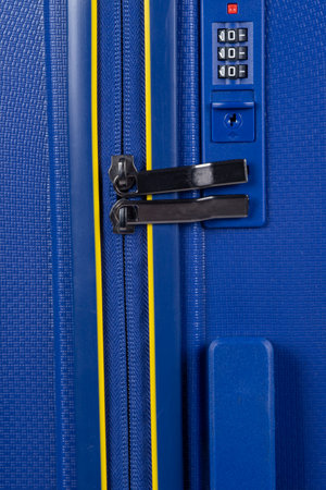 Combination code lock, three numbers numerical password suitcase lock mechanism, object detail, macro, extreme closeup, private belongings safety, security during transport abstract concept, nobodyの写真素材