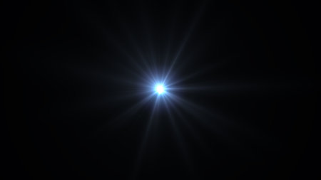 Optical lens flare effect over black background. TCenter position, Overlay light effect , realistic 3d renderの写真素材