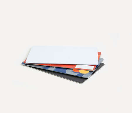 Bank cards of different banks on a white background                の写真素材