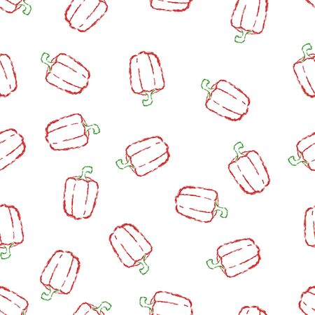 Vector seamless pattern hand drawn brush line color sweet pepper on white backgroundのイラスト素材