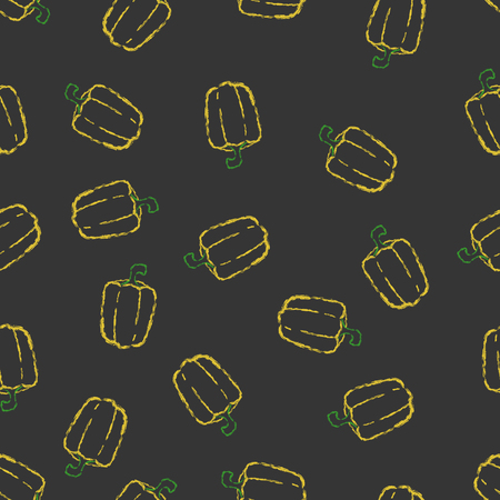 Vector seamless pattern hand drawn brush line yellow sweet pepper on black backgroundのイラスト素材
