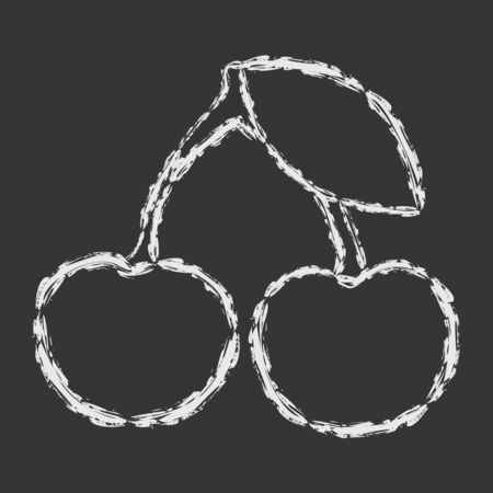 Hand drawn brush line chalk white cherry on black backgroundのイラスト素材