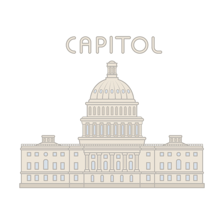 Vector american capitol building line flat cartoon. Washington  background.のイラスト素材