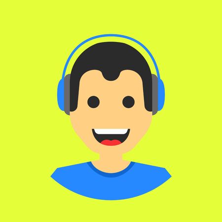 Icon man with headset in flat cartoon stylesのイラスト素材