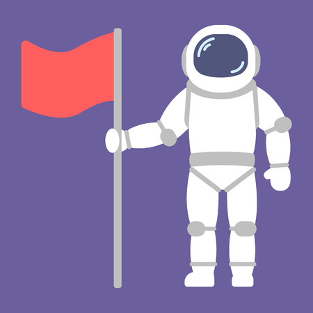 Vector icon astronaut with flag in flat styleのイラスト素材