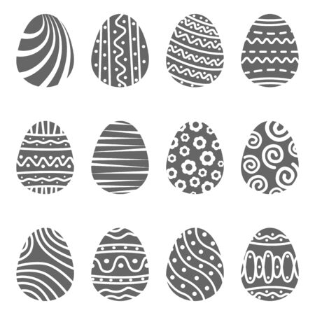 Set easter egg with curly ornament. Pack icon silhouette easter eggのイラスト素材