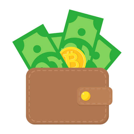 Wallet with money and bitcoin gold coinのイラスト素材