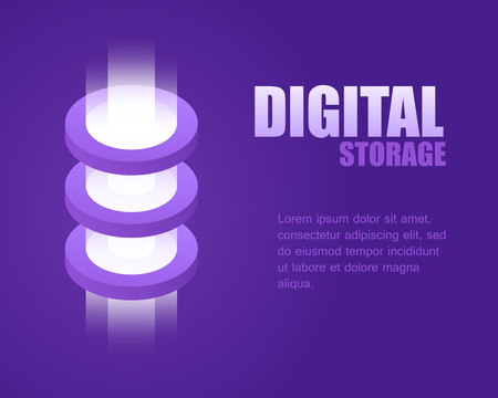 Concept digital storage. Vector illustration isometric bright online data. Landing page network storageのイラスト素材