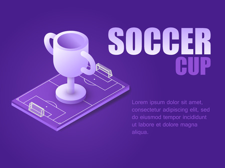Concept soccer cup. Vector illustration isometric football field with soocer cupのイラスト素材