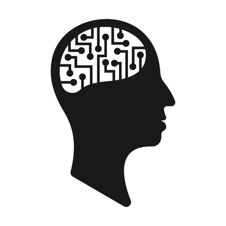Silhouette head with electronic brains. Digital mind vectorのイラスト素材