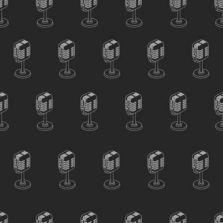 Seamless pattern with retro old microphone in outline styleのイラスト素材