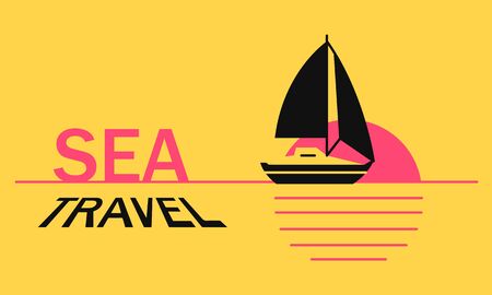 Sea travel summer vacation on sailboat in ocean at sunset. Concept boat trip vacation and travel with text for webのイラスト素材