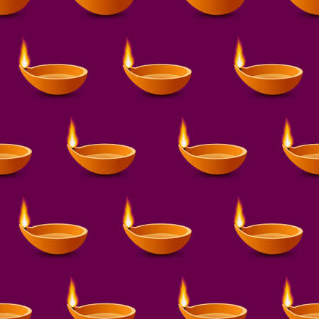 Diya oil lamp isometric with flame seamless pattern for decoration indian festival Diwaliのイラスト素材