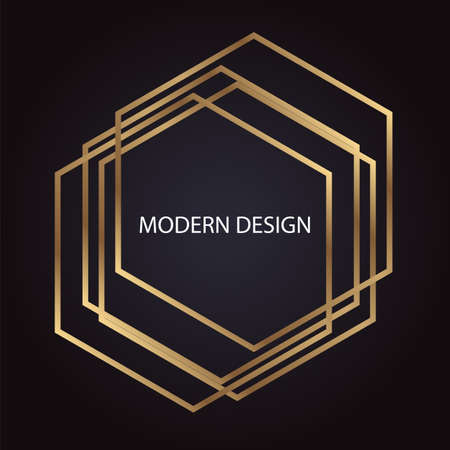 Luxury geometric modern abstract design with golden hexagons in chaotic order on black backgroundのイラスト素材