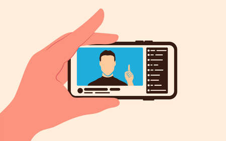 Live video stream with broadcaster and chat on screen phone.
