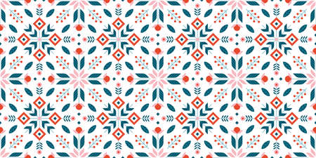 Floral scandinavian seamless pattern with abstract spring flowers, leaf and geometric shapes design...