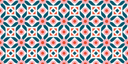 Floral eastern scandinavian seamless pattern with flowers and geometric shapes