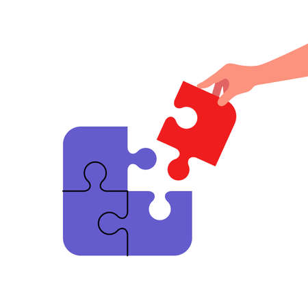 Concept teamwork metaphor hand with the missing piece of puzzle vector illustrationのイラスト素材